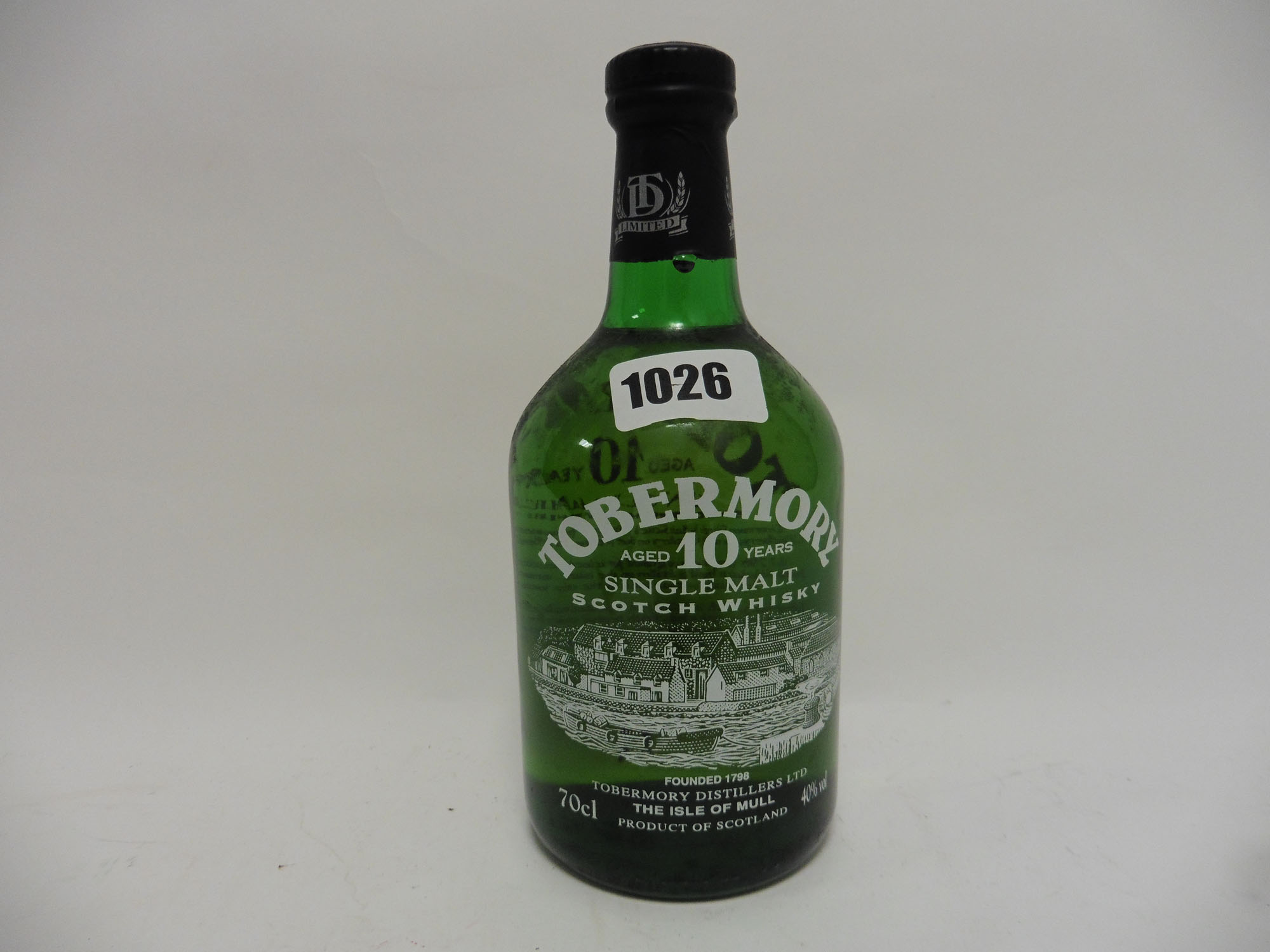 A bottle of Tobermory 10 year old Single Malt Scotch Whisky from The Isle of Mull old style bottle