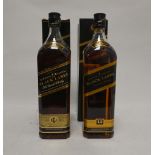 2 bottles of Johnnie Walker Black Label 12 year old Scotch Whisky with boxes,