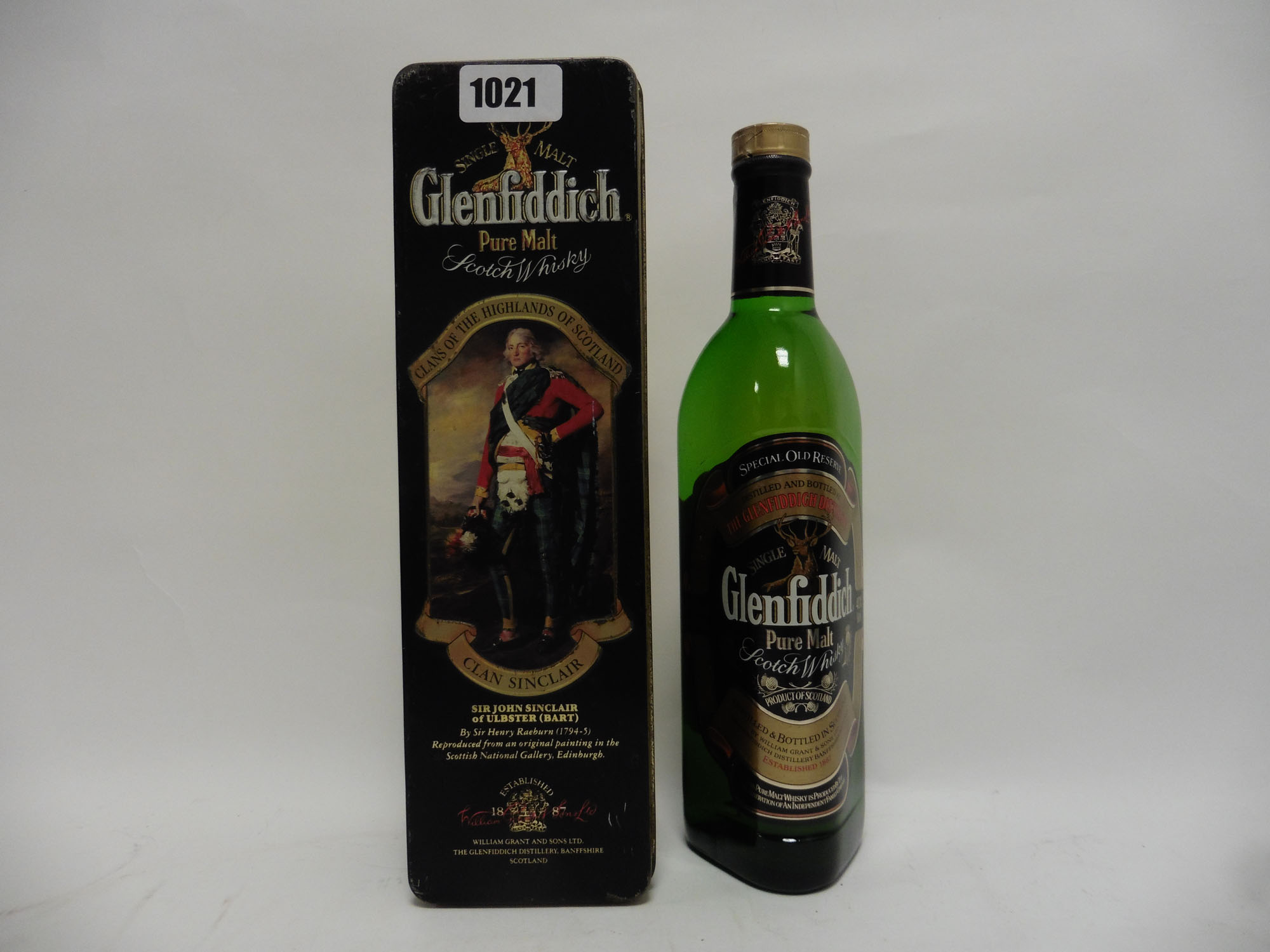 A bottle of Glenfiddich Special Old Reserve Pure Single Malt Scotch Whisky with Clans of the