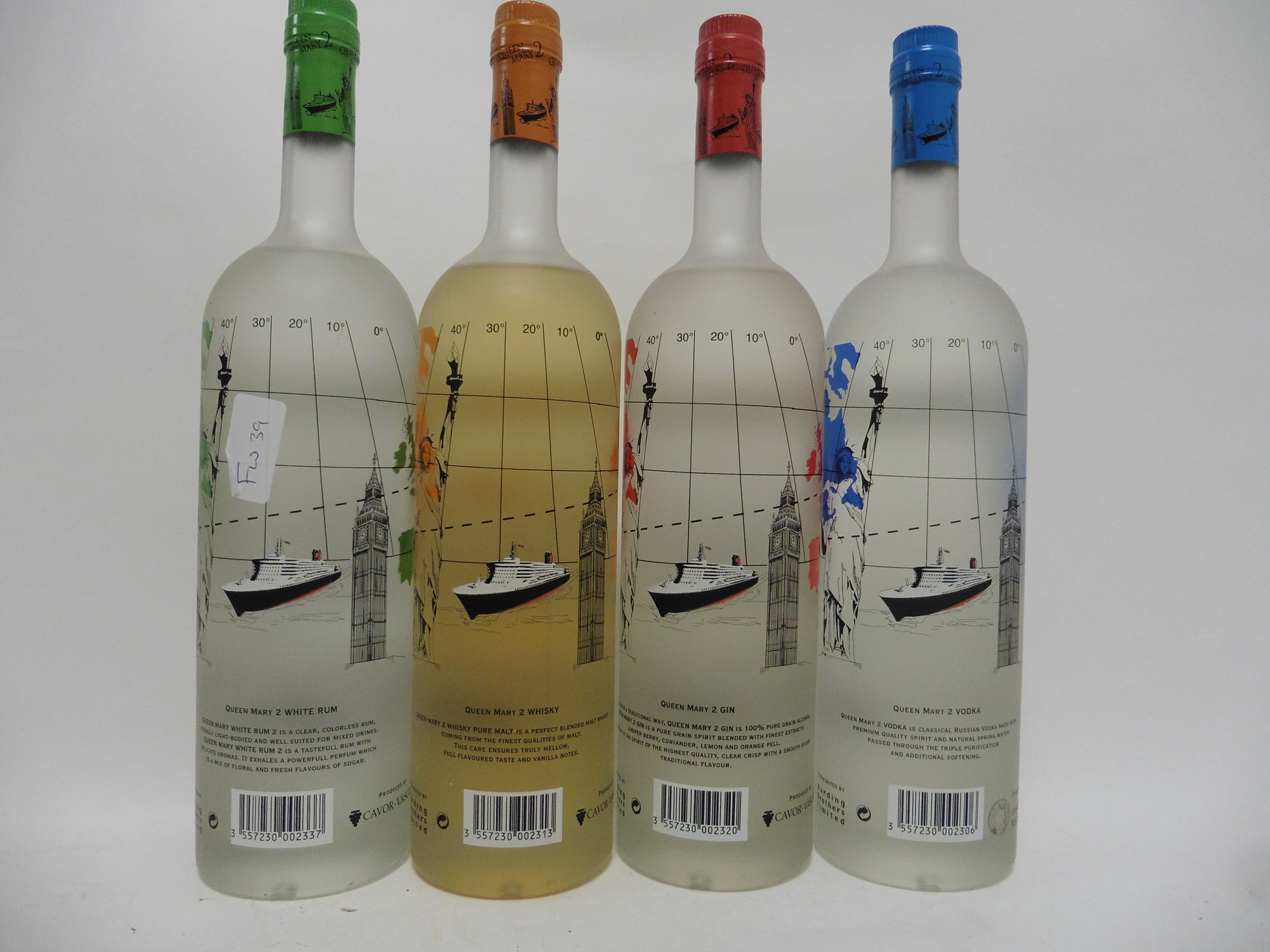 A set of 4 bottles, Cunard's Queen Mary 2 Pure Malt Whisky, White Rum, - Image 2 of 2