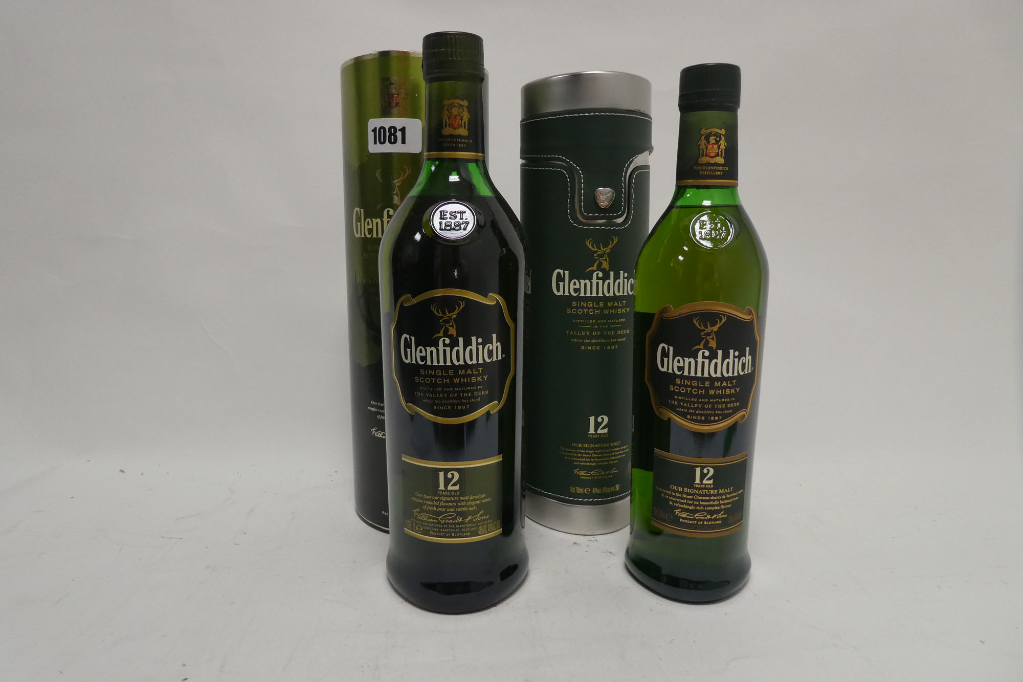 2 bottles of Glenfiddich 12 year old Single Malt Scotch Whisky with cartons,