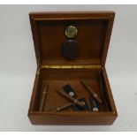 A Savinelli Cigar Humidor with Burr Maple veneer top & fitted Hydrometer plus contents of 6