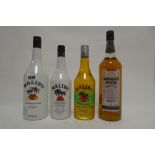 4 bottles, 1x Morgan's Spiced Carribean Rum 1 litre 35%,