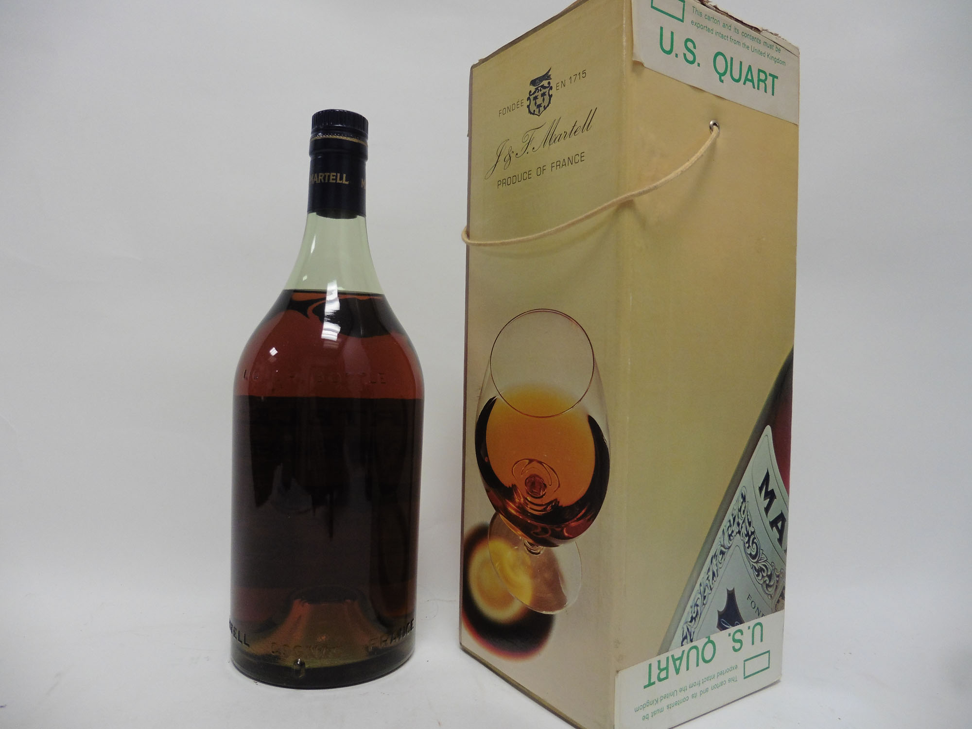 An old bottle of J&F Martell 3 star Cognac with box, - Image 2 of 2