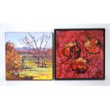 Sylvia R Ditch (contemporary), 'Pomegranates', mixed media, 43 x 43 cm,