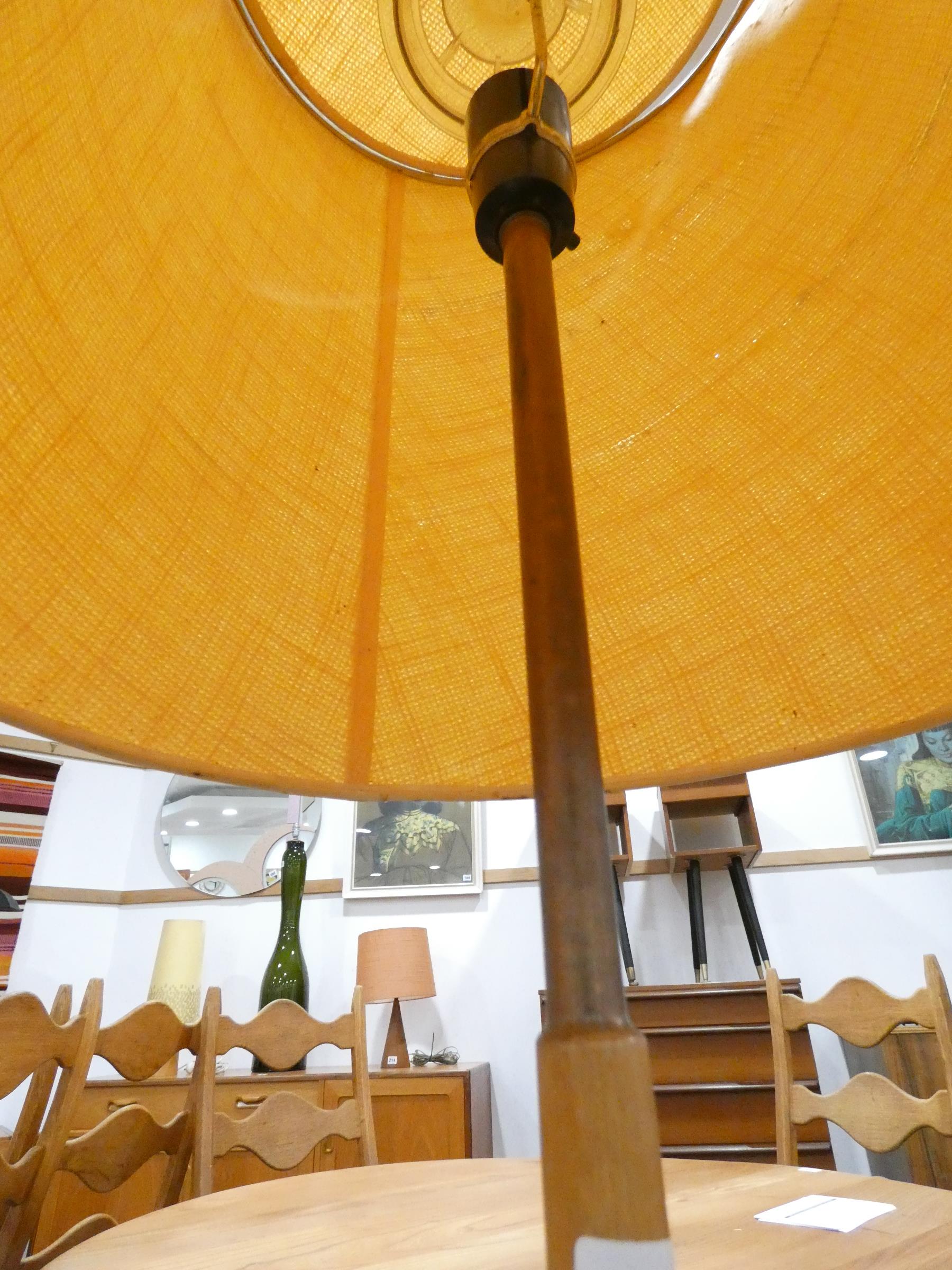 A 1960's beech tripod floor lamp with a yellow shade CONDITION REPORT: Split to side, - Image 6 of 8