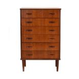 A 1960's Danish teak tallboy/chest of six drawers, each with a moulded integral handle,