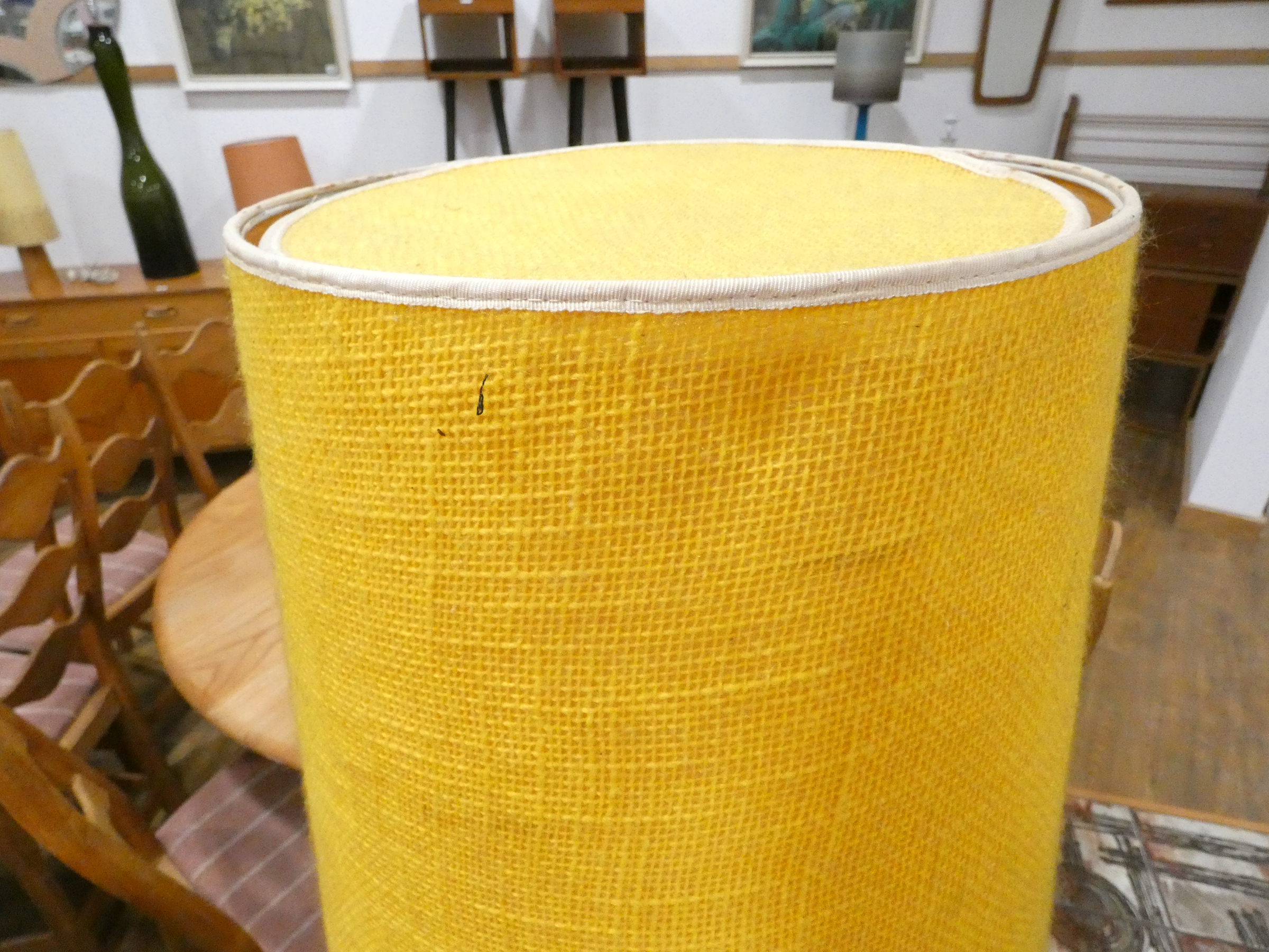 A 1960's beech tripod floor lamp with a yellow shade CONDITION REPORT: Split to side, - Image 7 of 8