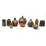 A group of eight studio pottery vases together with a bowl attributed to John Bedding,
