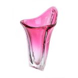 A Val St Lambert pink cased glass vase (af), h.