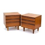 A pair of 1960/70's Avalon teak three-drawer bedside cabinets on later beech legs, w.
