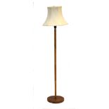 A 1960's oak and brass segmented half-height floor lamp with a cream shade CONDITION
