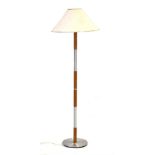 A 1960's oak and aluminium segmented half-height floor lamp with a white shade CONDITION