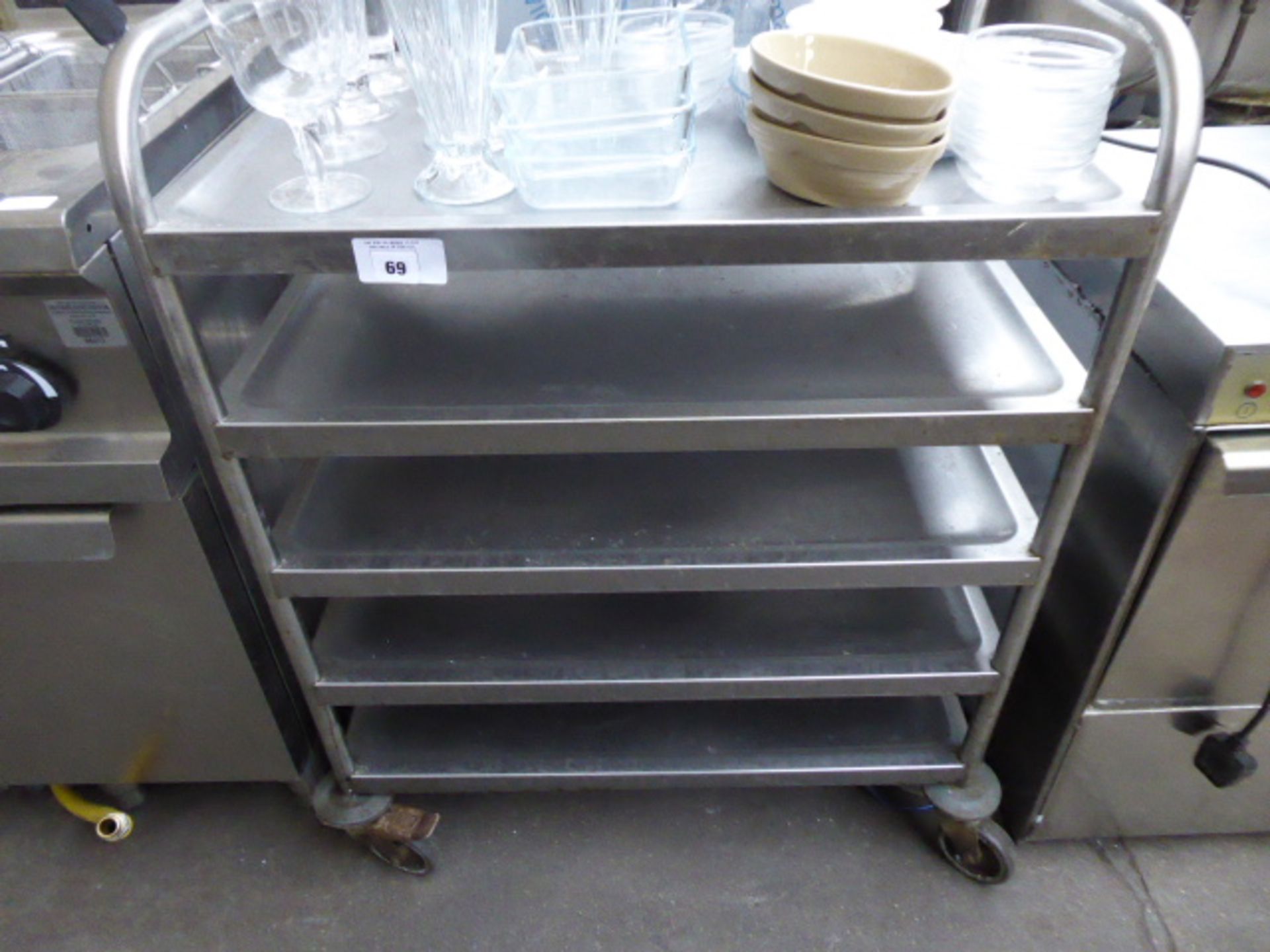 (338) 75cm stainless steel five tier trolley