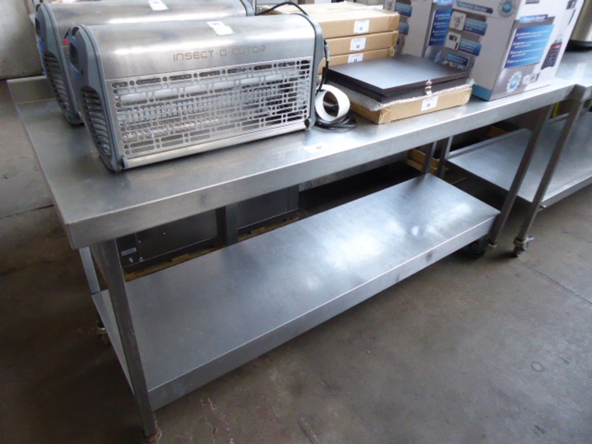 180cm stainless steel preparation table with shelf under on castors