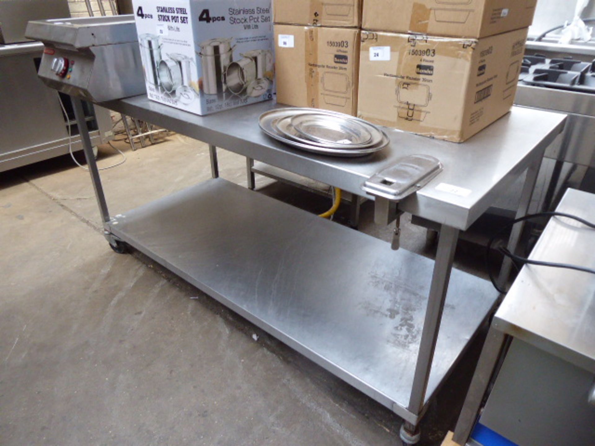 180cm stainless steel preparation table with shelf on castors