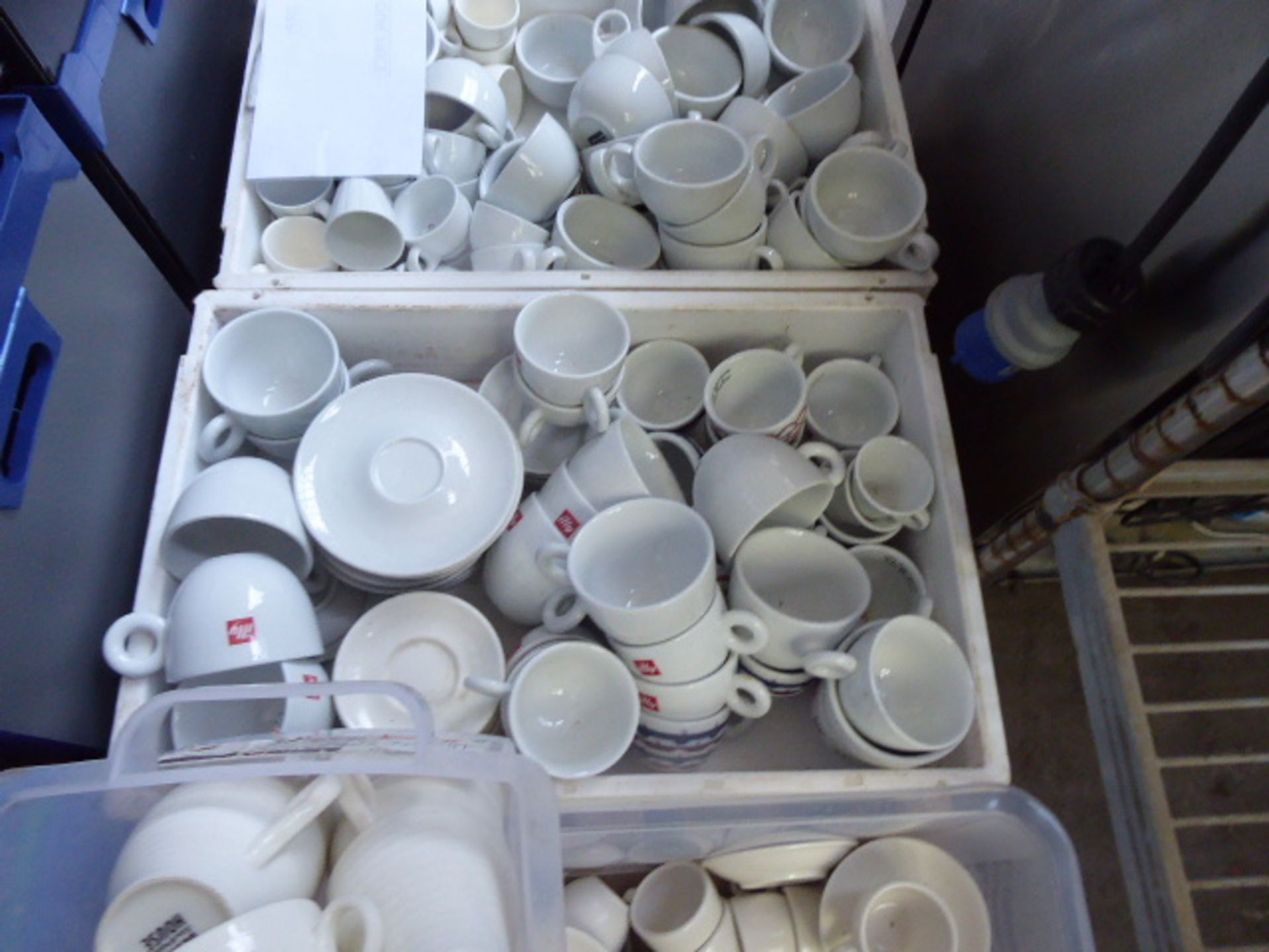 4 trays of white coffee cups and saucers - Image 2 of 2