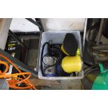 Box containing swimming pool filter, 2' pumps, high viz, etc.