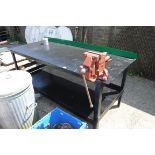 Large industrial style work bench with mounted Record 75 vice