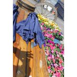 Blue cloth wooden pole garden parasol