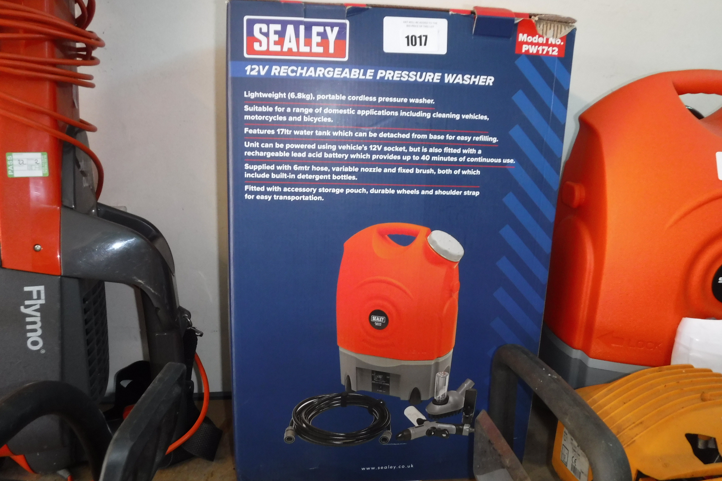 Boxed Sealey 12v rechargeable pressure washer