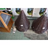 5 conical shaped rattan effect brown hanging baskets (14'')