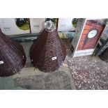 5 conical shaped rattan effect brown hanging baskets (14'')