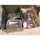 2 boxes containing mixed tooling incl. spanners, saws, lump hammer, etc.