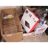 3 boxes of mixed items incl. indoor aerial, lightbulbs, cartridges, etc.