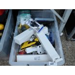 (2524) Clear box containing mixed items incl. Stanley staple gun, cable tracker, interset and