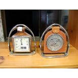 Smiths leather cased clock on metal stand with matching barometer