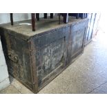 Vintage twin handled trunk, printed 'Captain T.Wood, Royal Artillery'