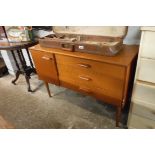 (2030) Mid Century teak effect mini sideboard with single door and 3 drawers