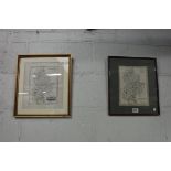2 framed and glazed maps of Bedfordshire