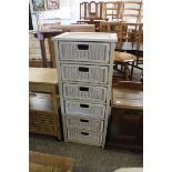 Light green painted wicker six drawer storage unit