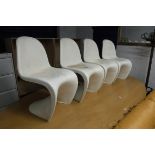 Set of four Mid Century reproduction moulded plastic dining chairs, in the manner of Panton