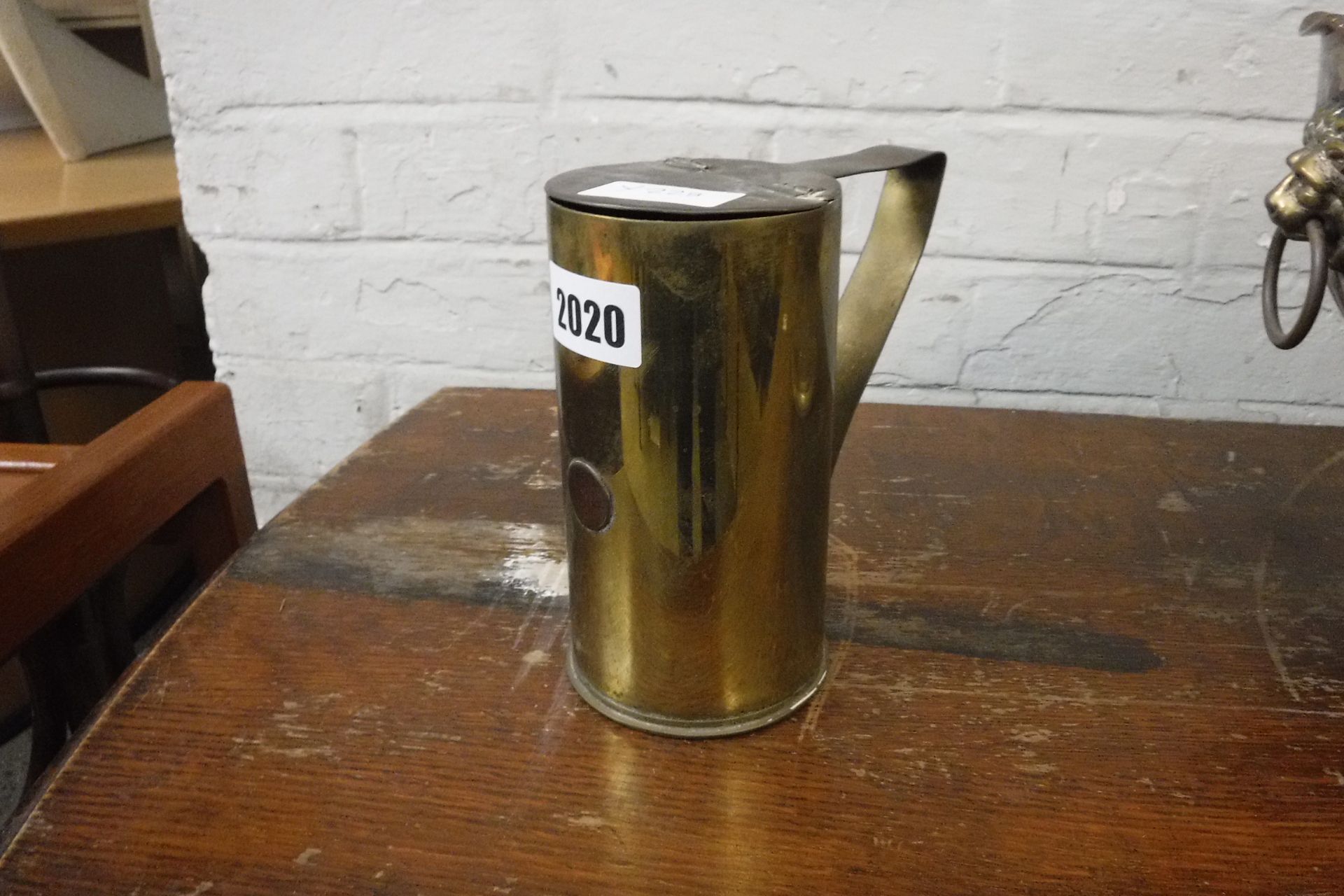 Trench art tankard manufactured from a shell case and stamped 1914