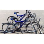 Blue and Silver Challenge dual suspension mountain bike, 26in wheels