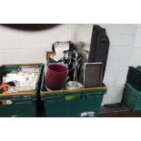 Crate of mixed homewares incl. mirror, bag, case, vases, etc.