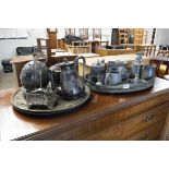 Collection of mixed metalwares incl. brass platters, plate and pewter