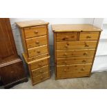 Modern pine chest of two over four drawers with two matching three drawer bedsides