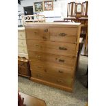 Pine chest of two over four drawers with campaign style handles