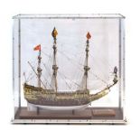 A model of 'Sovereign of the Seas' launched in 1637, completed in 2008, in a perspex case,