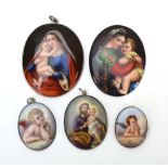 A pair of partially painted portrait miniatures depicting the Madonna and child, 6.5 x 5.