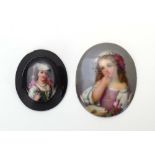 A miniature oil on porcelain of a young girl, 6 x 5 cm oval,