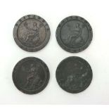 A group of four George III 1797 cartwheel pennies