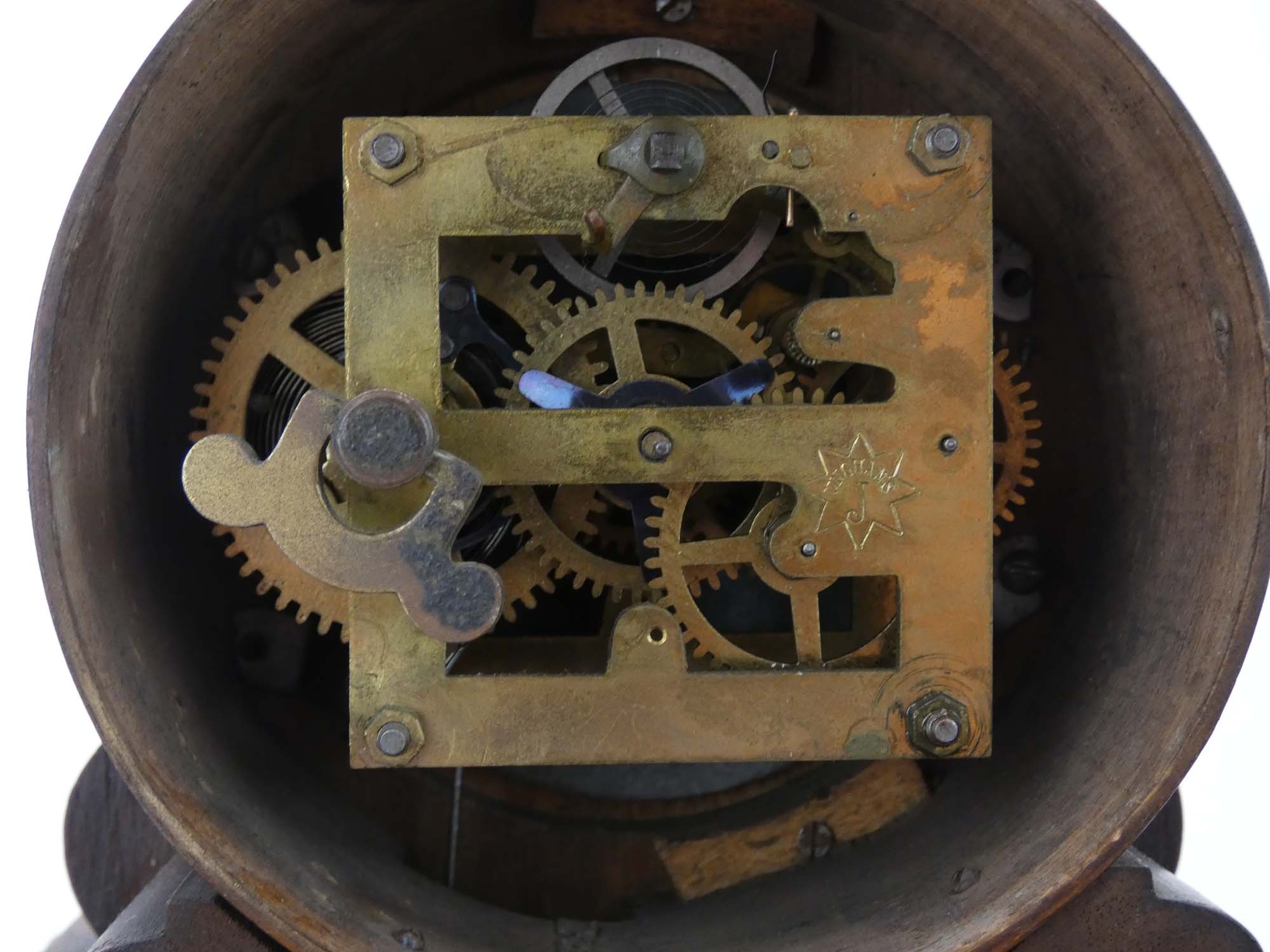 A late 19th century German oak cased polyphone mantel clock, DRP 126993, h. - Image 4 of 9