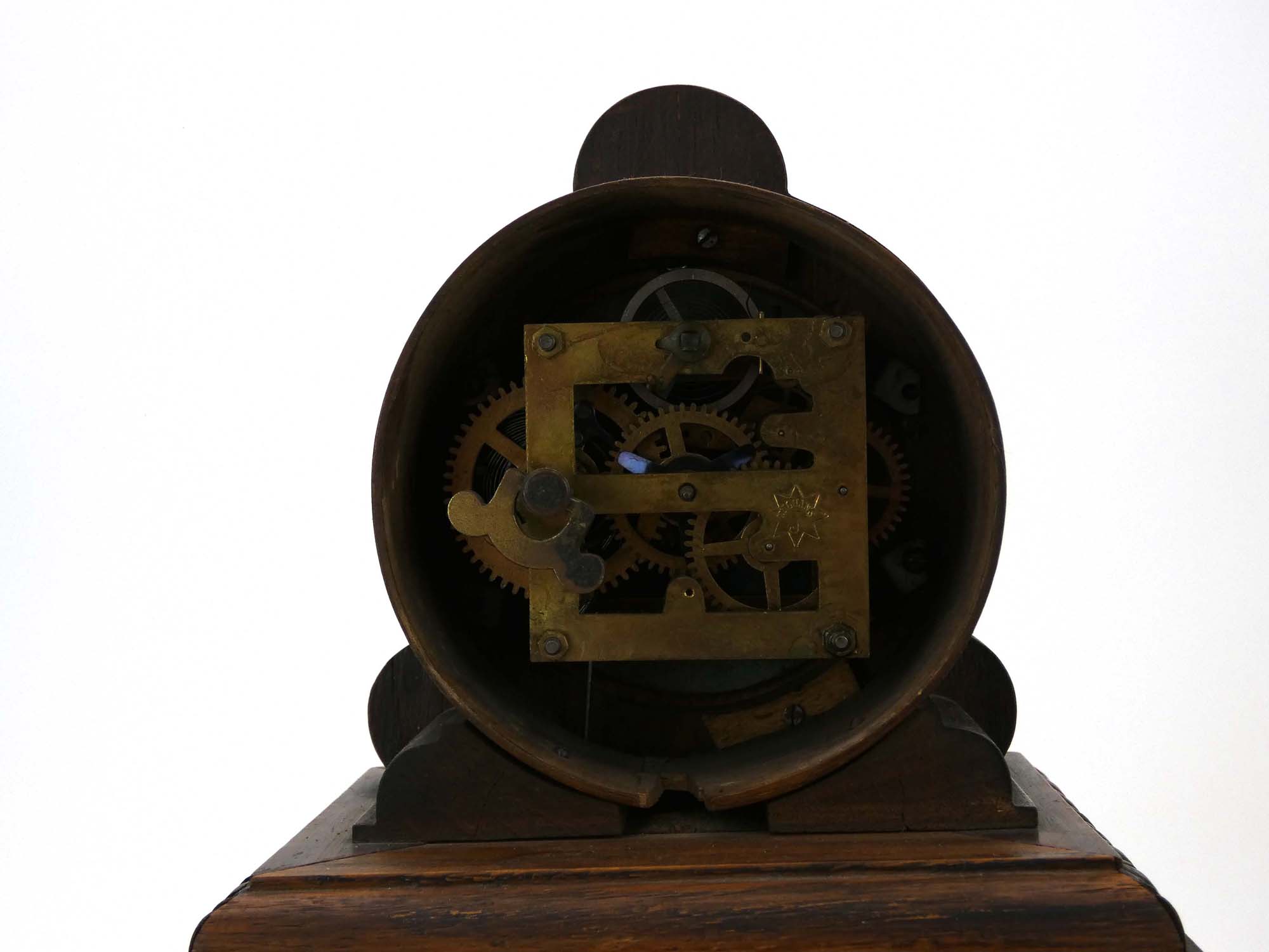 A late 19th century German oak cased polyphone mantel clock, DRP 126993, h. - Image 3 of 9