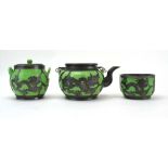 A Chinese Export pewter mounted green glazed three piece tea service, max h. 9.