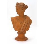 A 19th century Royal Copenhagen Bing & Grondhal terracotta-coloured bust of Diana modelled by Peter